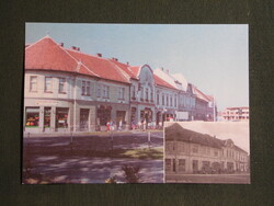 Képeslap,Kapuvár,Esterházy utca régen és most látkép,részlet, 1990-