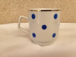 Zsolnay porcelán_ritka, kék pöttyös, szoknyás bögre