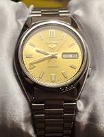 Seiko 5 Automatic – Sunray Gold számlap, karcmentes üvegek, üveg hátlap, gyűjtői állapotú ritkaság