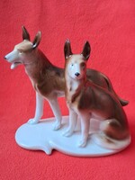 Lippelsdorfi (GDR) németjuhász páros porcelán kutya figura