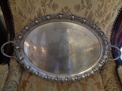 Ca 1890 Bécs  Dekoratív méretű  ezüstözött, ovális tálca,Az AK & Cie (Albert Köhler & Cie)
