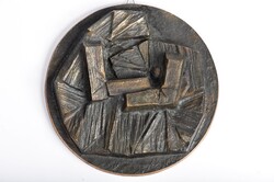 Percz János brutalista bronz fali plasztika