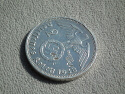 Németország, horogkeresztes ezüst birodalmi 2 Márka (Reichsmark), 1938 G