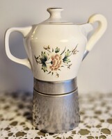 Hollóházi porcelán kávéfőző virágos mintával /nagyobb/