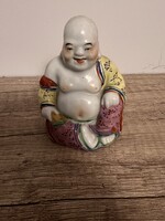 Antik kínai Budai (Mosolygó Buddha) porcelán szobor – szerencse és jólét jelképe – kb. 1920–1950