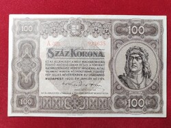 100 Korona 1920 EF. Apró folt .
