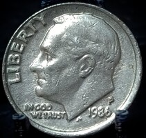 Amerikai Egyesült Államok 1 dime, 1986 Roosevelt Dime Verdejel "P" - Philadelphia D05C1