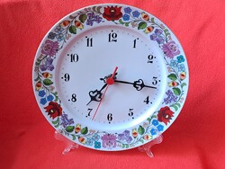 Gyönyörű, kézzel festett Kalocsai porcelán falióra / tányéróra