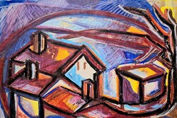 1 FT-RÓL! Expresszív utcakép, szignózott - nincs minimálár! Barcsay tanítvány? különleges, ritka