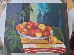 Ziffer Sándor Csendélet almával és borosüveggel festmény akril másolata