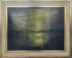 Nagy Ernő ( 1926 - ) Este a Tiszánál c. Képcsarnokos olajfestménye EREDETI GARANCIÁVAL !