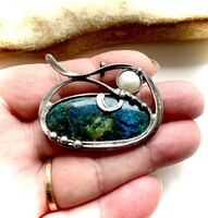 Ovális  Shatukit  medál kis gyönggyel egyedi kézműves darab