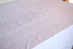 Régi Hatalmas damaszt terítő asztalterítő abrosz ovális 194 x 141