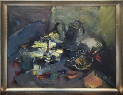 Jánosházi Ágnes (1946 - ) Csendélet c. Képcsarnokos olajfestmény EREDETI GARANCIÁVAL !!