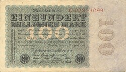 100 millió százmillió márka 1923.08.22. Birodalmi kiadás Vj. eichenlaub Németország