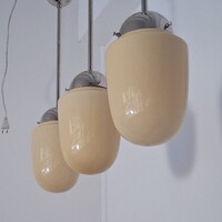 Art deco - Bauhaus nikkelezett mennyezeti lámpa trió - krémszínű búra