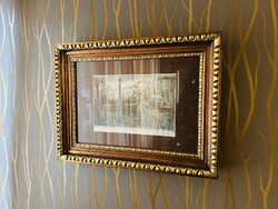 Ökör szemes keret Rézkarcal 1900-1930 -as olasz grafika