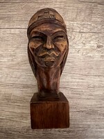 Kézzel faragott fa férfi mellszobor Közép Amerikai stílusban XX század Egy pár egyik darabja