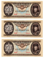 50 Forint Bankjegy 1980 H sorozat sorszámkövető 3 db UNC