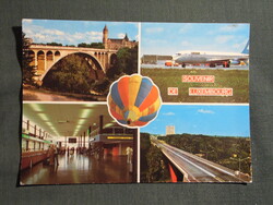 Képeslap,Luxemburgi Nagyhercegség,Luxemburg,repülőtér,vár,kastély,viadukt híd látkép,részlet,1980-
