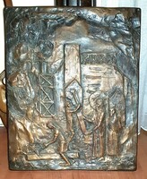 Gyönyörű 55x45cm Templom építése Vallásos Egyházi bronz falikép 10kg