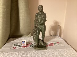 Grantner Jenő: Toldi a farkassal - terrakotta szobor ( 35 cm ) .