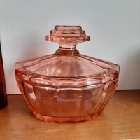 Rózsaszín vintage art deco bonbonos vagy ékszertartó üveg