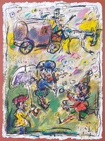 Tóth Ernő - Jelenet 72 x 53 cm olaj, merített papír, keretezve