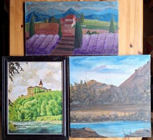 AKCIÓ! 3 DB OLAJFESTMÉNY 14 EZERÉRT: Vár + Szignózott vízparti táj + Utcakép - képcsomag