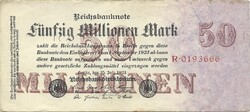 50 millió márka 1923.07.25. Birodalmi kiadás 7 jegyű sorszám Németország 4.