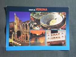 Képeslap,Olaszország,Verona,amphitheatre,híd,városi látkép,részlet,1990-
