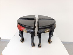 Antik kínai bútor dombor figurás festett fekete lakk 4 szék ülőke Ázsia összerakható asztal 645 6111