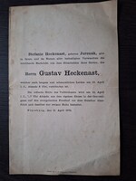 19. szd-i eredeti gyászjelentés Heckenast Gusztáv (Pozsony 1878), ritka történeti relikvia