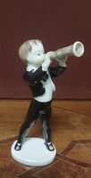 1 Ft-os aukció! Kézzel festett hollóházi porcelán trombitás figura