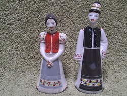 Hollóházi porcelán, 2 db népviseletes ember porcelán, dísztárgy, nipp, figura