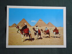Képeslap,Egyiptom,Gíza,teve karaván,piramis látkép,részlet,1990-