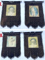 130x90 cm! 2 db. antik kétoldalas körmeneti zászló. / Jézus, Mária.