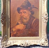 Olvashatatlan jelzéssel : Pipás osztrák férfi  portréja