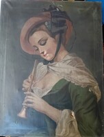 Wihelm Koller : Fiatal nő furulyával  , XIX . századi portré