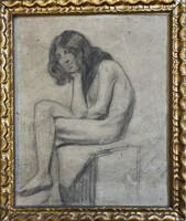 Kacziány Ödön - Ülő akt grafika