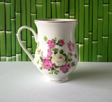 GYÖNYÖRŰ VINTAGE RÓZSÁS HASAS,POCAKOS PORCELÁN BÖGRE