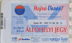 Vasas DH - MTK FC labdarúgó mérkőzés belépőjegy, 1998 (05005811)