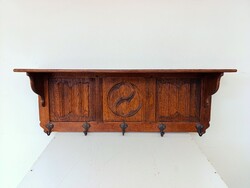 Antik ónémet ruha fogas réz akasztós faragott keményfa fali bútor 272 6150