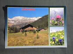 Képeslap,Andorra,Pireneusok hegyi táj,vidéki ház,virág látkép,részlet,1990-