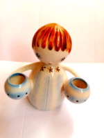 Ősz Szabó Antónia, ritka Aquincumi, aquazur angyalka, dupla gyertyatartós porcelán figura