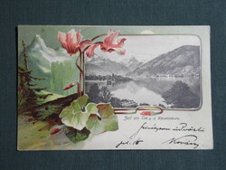 Képeslap,litho,Ausztria,Zell am See,Zeller-tó,panorama,városi látkép,részlet,1900-
