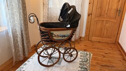Rare Porcelain Handle Baby Carriage with Art Nouveau Style