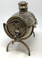 Judaica antik ezüstözött kóser izraeli italtartó likőrtartó csapos hordó állványon RZ