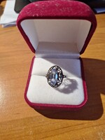Old 925 Blue Aquamarine Silver Ring