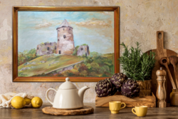 1 FT-RÓL! Romantikus táj várrommal - olajfestmény keretben, nincs minimálár! Erdélyi vár, erőd?